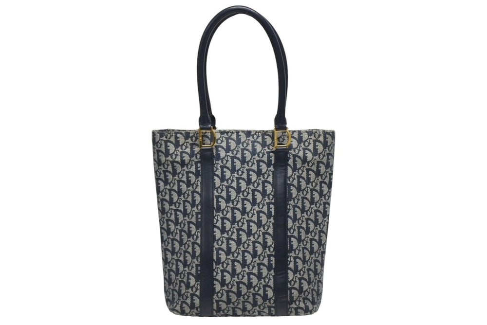 Christian Dior クリスチャンディオール トロッター ハンドバッグ B0 C 0092 ネイビー ガリアーノ期 美品 中古 4b011253