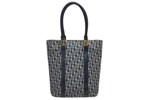 Christian Dior クリスチャンディオール トロッター ハンドバッグ B0 C 0092 ネイビー ガリアーノ期 美品 中古 4b011253