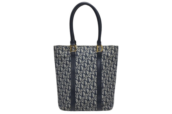 Christian Dior クリスチャンディオール トロッター ハンドバッグ B0 C 0092 ネイビー ガリアーノ期 美品 中古 4b011253