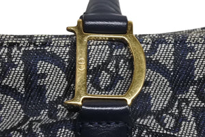 Christian Dior クリスチャンディオール トロッター ハンドバッグ B0 C 0092 ネイビー ガリアーノ期 美品 中古 4b011253