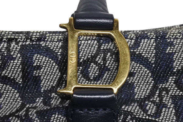 Christian Dior クリスチャンディオール トロッター ハンドバッグ B0 C 0092 ネイビー ガリアーノ期 美品 中古 4b011253