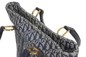 Christian Dior クリスチャンディオール トロッター ハンドバッグ B0 C 0092 ネイビー ガリアーノ期 美品 中古 4b011253