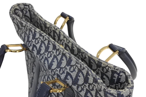 Christian Dior クリスチャンディオール トロッター ハンドバッグ B0 C 0092 ネイビー ガリアーノ期 美品 中古 4b011253