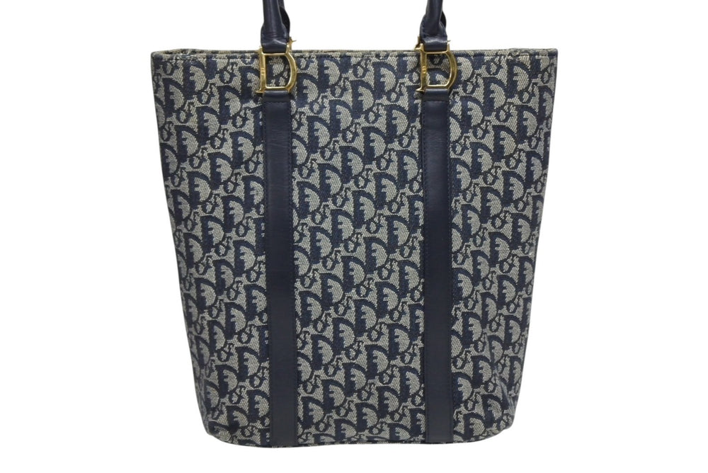 Christian Dior クリスチャンディオール トロッター ハンドバッグ B0 C 0092 ネイビー ガリアーノ期 美品 中古 4b011253