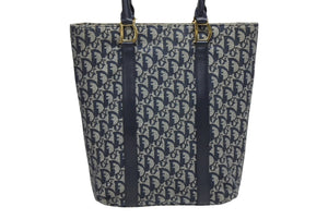 Christian Dior クリスチャンディオール トロッター ハンドバッグ B0 C 0092 ネイビー ガリアーノ期 美品 中古 4b011253