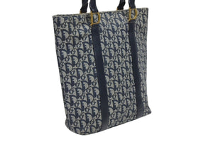 Christian Dior クリスチャンディオール トロッター ハンドバッグ B0 C 0092 ネイビー ガリアーノ期 美品 中古 4b011253