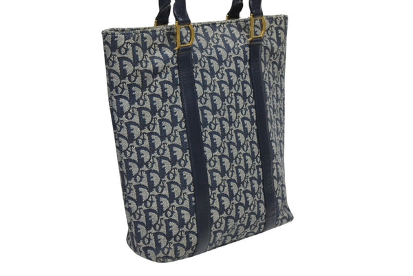 Christian Dior クリスチャンディオール トロッター ハンドバッグ B0 C 0092 ネイビー ガリアーノ期 美品 中古 4b011253
