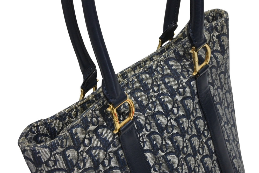 Christian Dior クリスチャンディオール トロッター ハンドバッグ B0 C 0092 ネイビー ガリアーノ期 美品 中古 4b011253