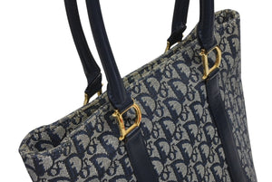 Christian Dior クリスチャンディオール トロッター ハンドバッグ B0 C 0092 ネイビー ガリアーノ期 美品 中古 4b011253
