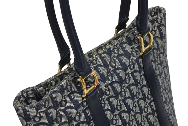 Christian Dior クリスチャンディオール トロッター ハンドバッグ B0 C 0092 ネイビー ガリアーノ期 美品 中古 4b011253