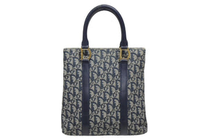 Christian Dior クリスチャンディオール トロッター ハンドバッグ B0 C 011 ネイビー ガリアーノ期 美品 中古 4b011256