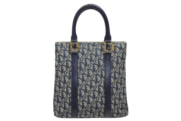 Christian Dior クリスチャンディオール トロッター ハンドバッグ B0 C 011 ネイビー ガリアーノ期 美品 中古 4b011256