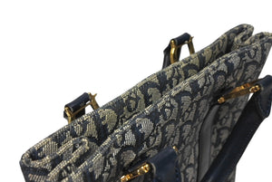 Christian Dior クリスチャンディオール トロッター ハンドバッグ B0 C 011 ネイビー ガリアーノ期 美品 中古 4b011256