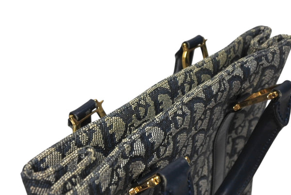 Christian Dior クリスチャンディオール トロッター ハンドバッグ B0 C 011 ネイビー ガリアーノ期 美品 中古 4b011256