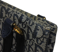 Christian Dior クリスチャンディオール トロッター ハンドバッグ B0 C 011 ネイビー ガリアーノ期 美品 中古 4b011256