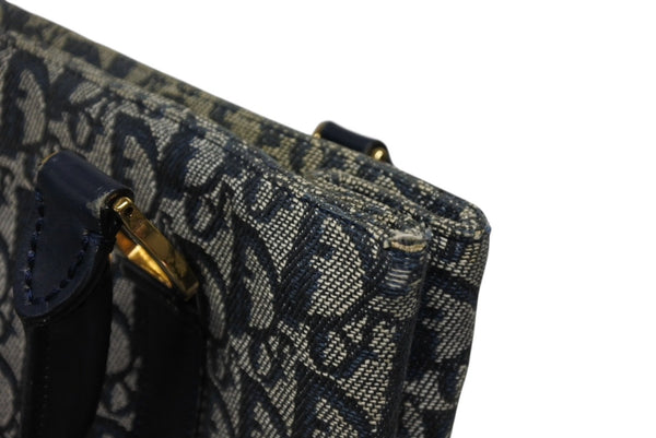 Christian Dior クリスチャンディオール トロッター ハンドバッグ B0 C 011 ネイビー ガリアーノ期 美品 中古 4b011256