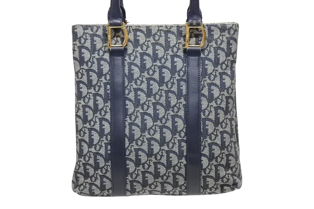 Christian Dior クリスチャンディオール トロッター ハンドバッグ B0 C 011 ネイビー ガリアーノ期 美品 中古 4b011256