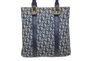 Christian Dior クリスチャンディオール トロッター ハンドバッグ B0 C 011 ネイビー ガリアーノ期 美品 中古 4b011256