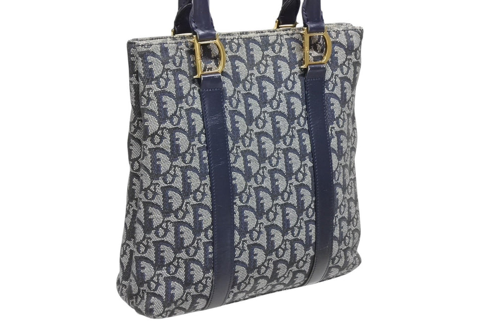 Christian Dior クリスチャンディオール トロッター ハンドバッグ B0 C 011 ネイビー ガリアーノ期 美品 中古 4b011256