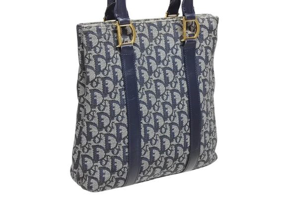 Christian Dior クリスチャンディオール トロッター ハンドバッグ B0 C 011 ネイビー ガリアーノ期 美品 中古 4b011256