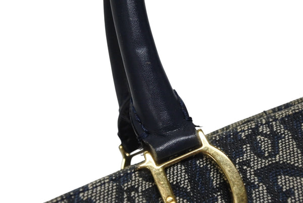 Christian Dior クリスチャンディオール トロッター ハンドバッグ B0 C 011 ネイビー ガリアーノ期 美品 中古 4b011256