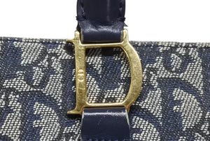 Christian Dior クリスチャンディオール トロッター ハンドバッグ B0 C 011 ネイビー ガリアーノ期 美品 中古 4b011256