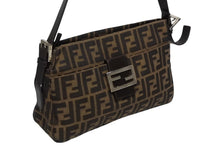 Load image into Gallery viewer, FENDI フェンディ マンマバケット ハンドバッグ 26566 ズッカ柄 ブラウン レザー ナイロンキャンバス シルバー金具 美品 中古 4c011260