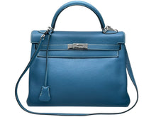 Load image into Gallery viewer, HERMES エルメス ケリー32 内縫い ブルージーン □G刻印 シルバー金具 トリヨンクレマンス ハンドバッグ 2WAY 中古 4b011265