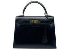 Load image into Gallery viewer, 極美品 HERMES エルメス ケリー28 外縫い ブラック ◻︎A刻印 カーフスキン ゴールド金具 ハンドバッグ 中古 4b011268