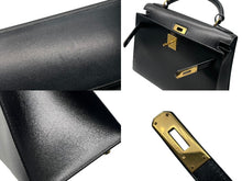 Load image into Gallery viewer, 極美品 HERMES エルメス ケリー28 外縫い ブラック ◻︎A刻印 カーフスキン ゴールド金具 ハンドバッグ 中古 4b011268