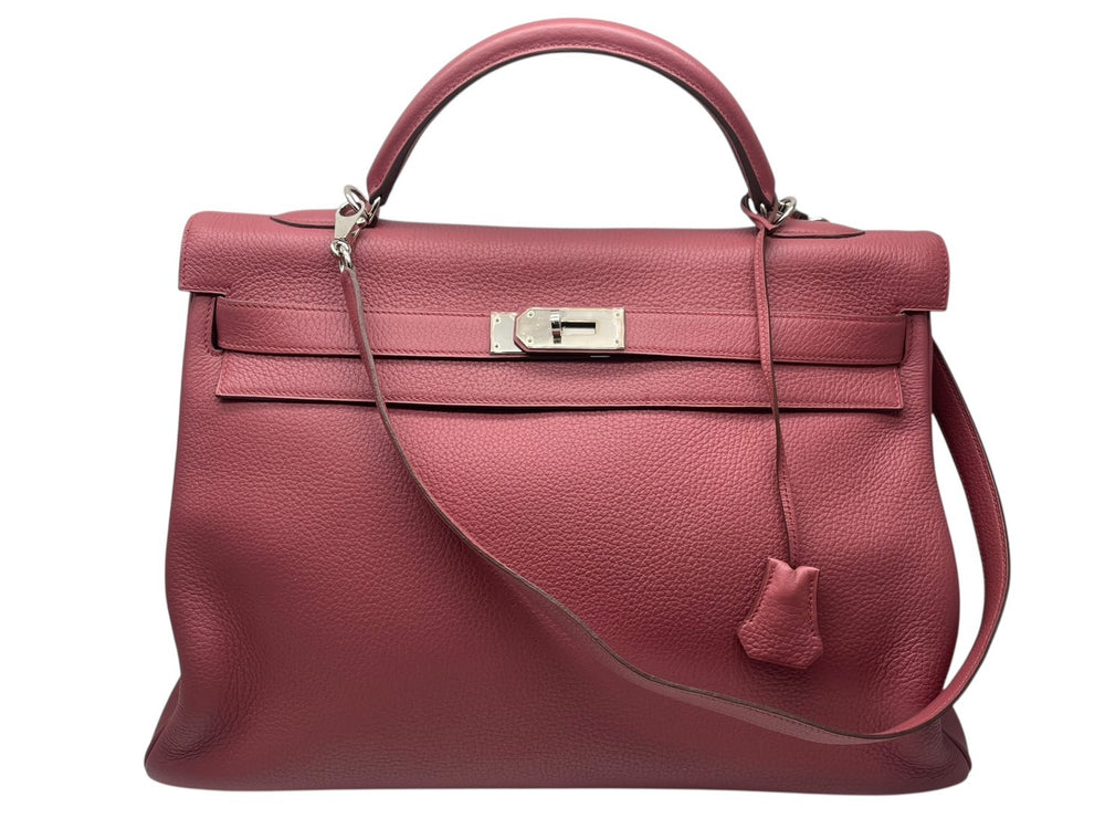 Like new HERMES Kelly 40 handbag, 2-way, purple, Taurillon Clemence leather, silver hardware. ◻N stamp, used, 4b011269