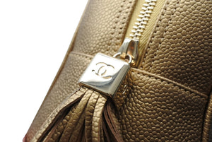 新品同様 CHANEL シャネル ハンドバッグ 9番台 キャビアスキン ココマーク フリンジ ゴールド ゴールド金具 中古 4b011275
