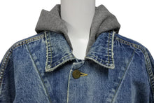 Load image into Gallery viewer, 極美品 FEAR OF GOD フィアオブゴッド 5TH Denim Terry Hoodie デニム テリー フーディ ブルー グレー サイズM 中古 4b011306