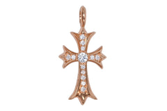 新品未使用 CHROME HEARTS クロムハーツ 22K タイニークロス ファットクロス 純正 8.8g パヴェダイヤ ペンダント ゴールド 中古 4b011308