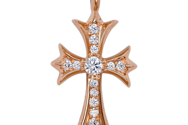 新品未使用 CHROME HEARTS クロムハーツ 22K タイニークロス ファットクロス 純正 8.8g パヴェダイヤ ペンダント ゴールド 中古 4b011308