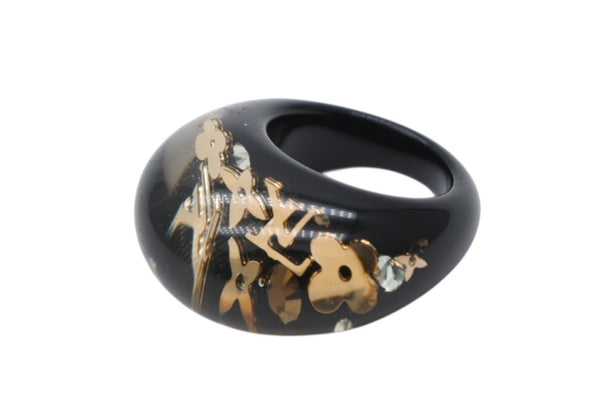 極美品 LOUIS VUITTON ルイヴィトン バーグ アンクルージョン リング 指輪 M65308 サイズM ゴールド クリア ブラック 中古 4b011310