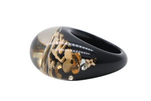 極美品 LOUIS VUITTON ルイヴィトン バーグ アンクルージョン リング 指輪 M65308 サイズM ゴールド クリア ブラック 中古 4b011310