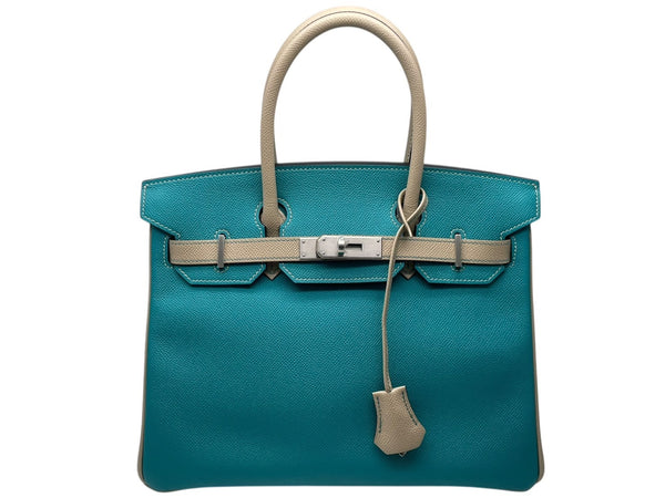 極美品 SPO HERMES エルメス バーキン30 ハンドバッグ ヴォーエプソン ブルーパオン トレンチ マットシルバー金具 D刻印 中古 4b011322