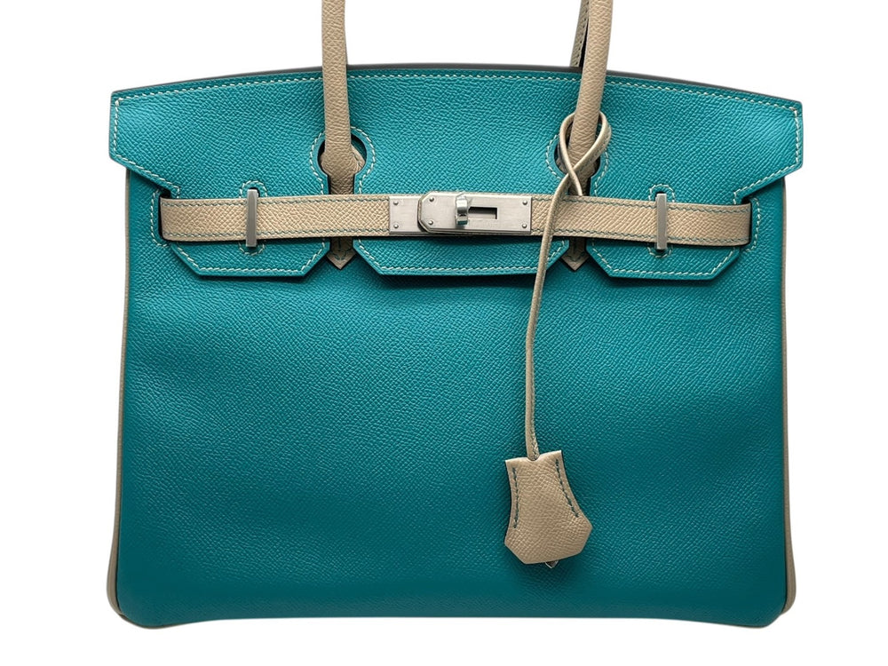 極美品 SPO HERMES エルメス バーキン30 ハンドバッグ ヴォーエプソン ブルーパオン トレンチ マットシルバー金具 D刻印 中古 4b011322