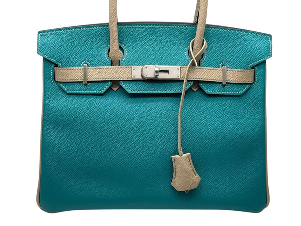 極美品 SPO HERMES エルメス バーキン30 ハンドバッグ ヴォーエプソン ブルーパオン トレンチ マットシルバー金具 D刻印 中古 4b011322