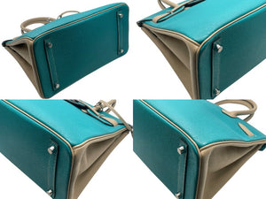 極美品 SPO HERMES エルメス バーキン30 ハンドバッグ ヴォーエプソン ブルーパオン トレンチ マットシルバー金具 D刻印 中古 4b011322