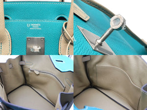 極美品 SPO HERMES エルメス バーキン30 ハンドバッグ ヴォーエプソン ブルーパオン トレンチ マットシルバー金具 D刻印 中古 4b011322