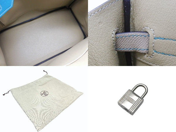 極美品 SPO HERMES エルメス バーキン30 ハンドバッグ ヴォーエプソン ブルーパオン トレンチ マットシルバー金具 D刻印 中古 4b011322