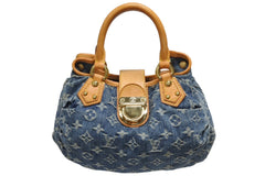 LOUIS VUITTON ルイヴィトン プリーティ ハンドバッグ M95020 モノグラム デニム レザー ブルー ゴールド金具 美品 中古 4b011346