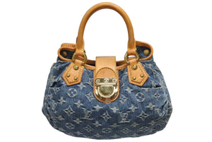 LOUIS VUITTON ルイヴィトン プリーティ ハンドバッグ M95020 モノグラム デニム レザー ブルー ゴールド金具 美品 中古 4b011346