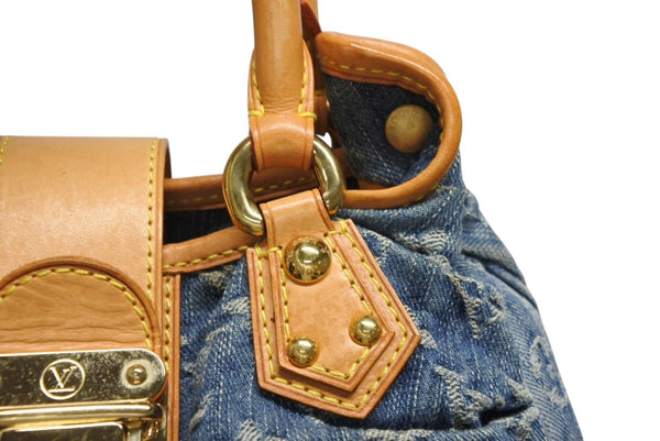 LOUIS VUITTON ルイヴィトン プリーティ ハンドバッグ M95020 モノグラム デニム レザー ブルー ゴールド金具 美品 中古 4b011346