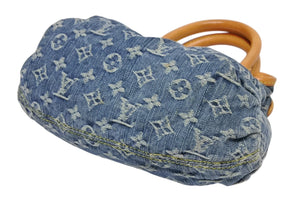 LOUIS VUITTON ルイヴィトン プリーティ ハンドバッグ M95020 モノグラム デニム レザー ブルー ゴールド金具 美品 中古 4b011346