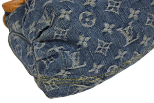 LOUIS VUITTON ルイヴィトン プリーティ ハンドバッグ M95020 モノグラム デニム レザー ブルー ゴールド金具 美品 中古 4b011346