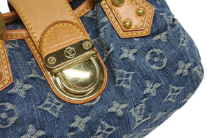 LOUIS VUITTON ルイヴィトン プリーティ ハンドバッグ M95020 モノグラム デニム レザー ブルー ゴールド金具 美品 中古 4b011346