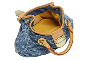 LOUIS VUITTON ルイヴィトン プリーティ ハンドバッグ M95020 モノグラム デニム レザー ブルー ゴールド金具 美品 中古 4b011346